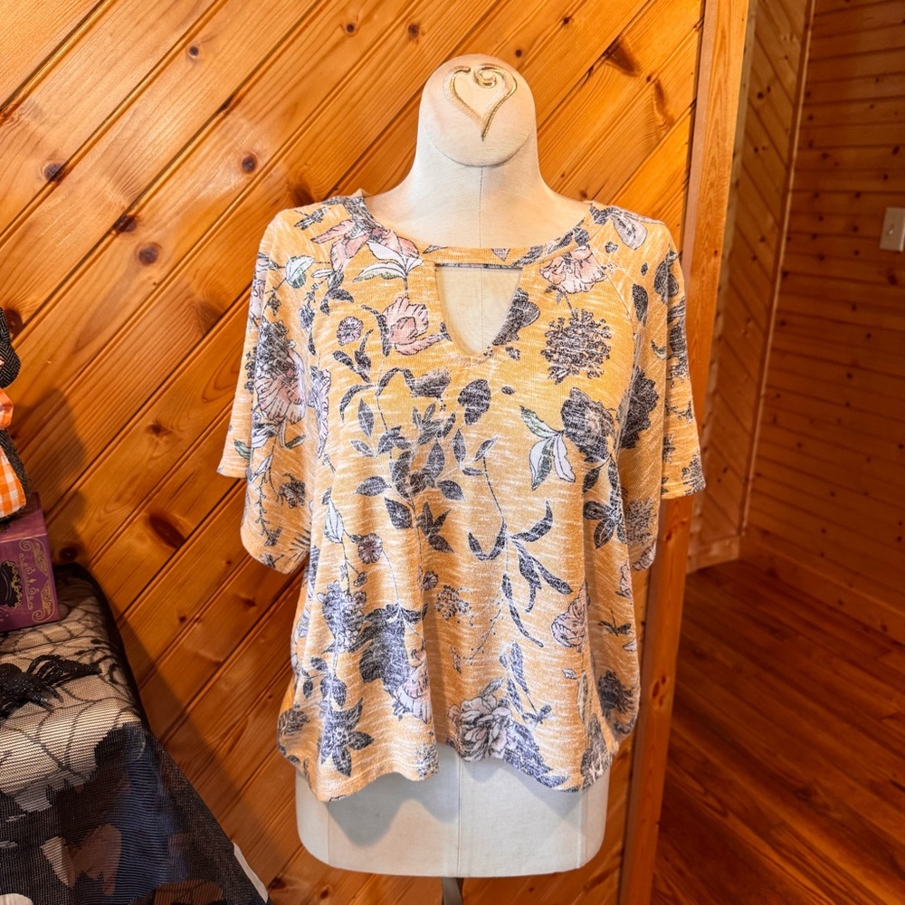 love, Fire Yellow and Blue Floral Blouse